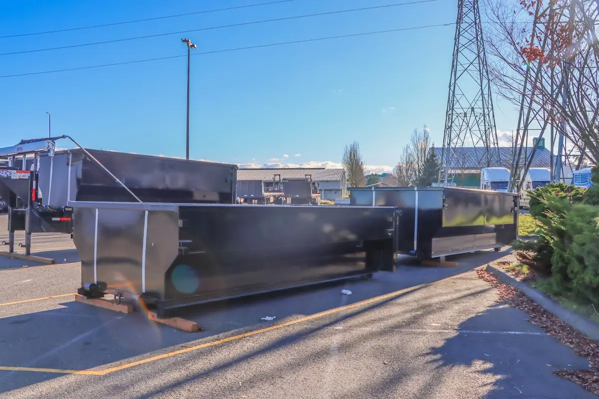Roll-off dumpster ready for waste disposal at job site for Yard Waste Dumpster Rental in St. Louis Park